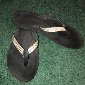 Reef Gold & Silver & Black Thong Sandals Size 8